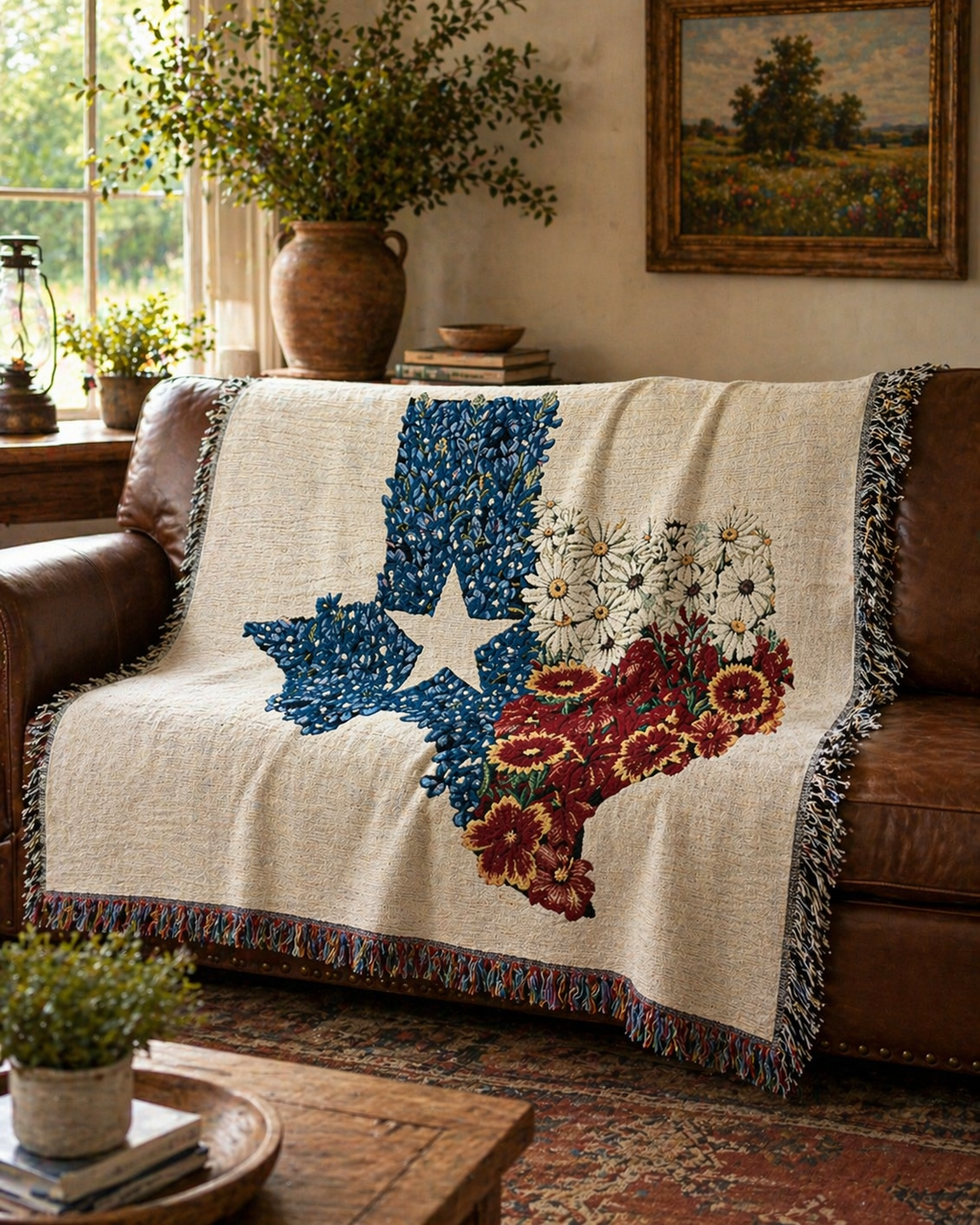 Texas Wildflower Flag Blanket - Woven Jacquard